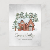 北欧の水の色の雪片パインフォレストクリスマス シーズンポストカード (正面)