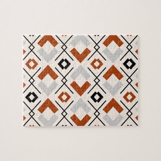 北欧の焼けオレンジ色の灰色とベージュの幾何学的 ジグソーパズル (横)