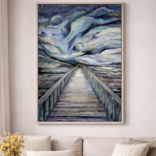 北欧の牧歌的な寒い冬の夜の満月 ポスター