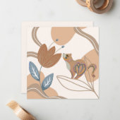 北欧の猫と花が色合いの茶色 ノートカード (正面/裏面インサイチュ)