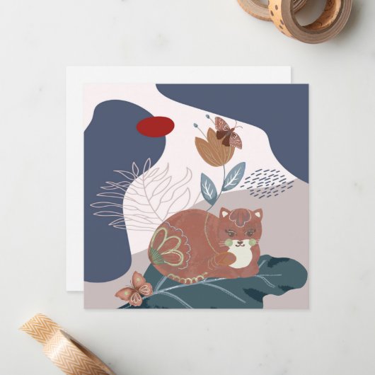 北欧の猫と蝶 ノートカード (正面/裏面インサイチュ)