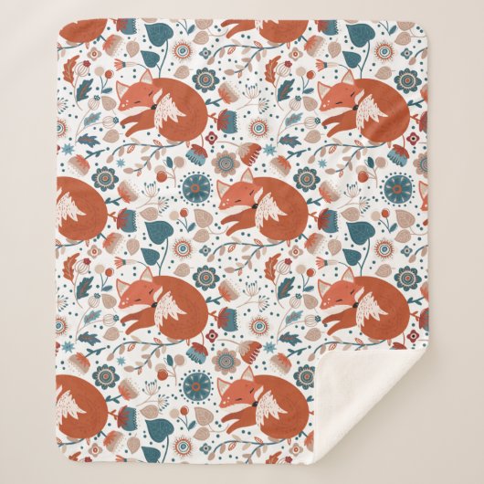 北欧の眠れるキツネ模様 シェルパブランケット (正面)