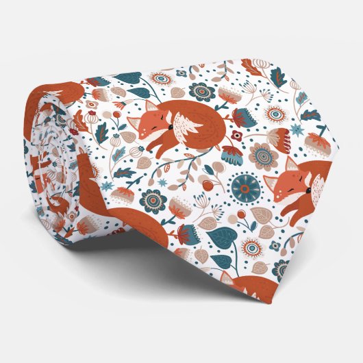 北欧の眠れるキツネ模様 ネクタイ (ロール)