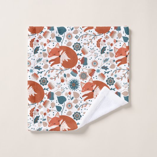 北欧の眠れるキツネ模様 バスタオルセット (ウォッシュタオル)