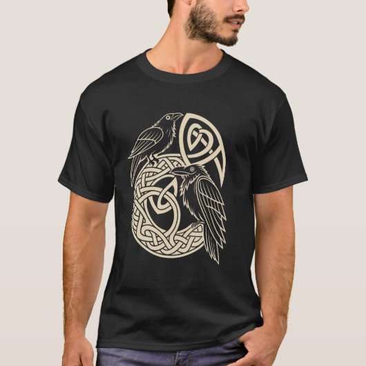 北欧の結び目模様のワタリガラス ― フギンとムニン バイキング Tシャツ (正面)