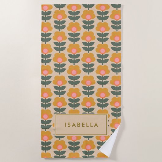 北欧の花のパタパーソナライズされたーン ビーチタオル (正面)