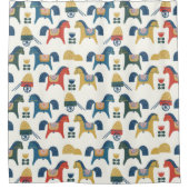 北欧の芸術インスパイアによる馬のパターン。 シャワーカーテン (正面)