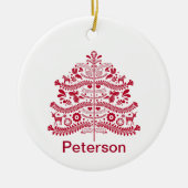 北欧の赤いスカンジナビアフォークアートクリスマスツリー セラミックオーナメント (正面)