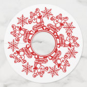 北欧の赤いトナカイとスノーフレークのクリスマス ワイングラスタグ (正面)