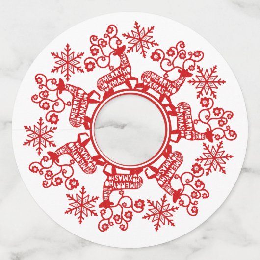 北欧の赤いトナカイとスノーフレークのクリスマス ワイングラスタグ (正面)