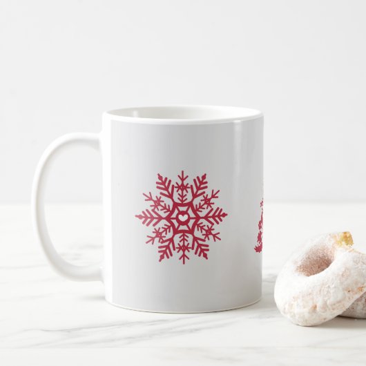 北欧の赤い雪片の冬パターン コーヒーマグカップ (ドーナツ)
