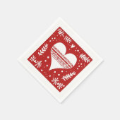 北欧の赤と白クリスマスハート スタンダードカクテルナプキン (角)