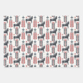 北欧の赤と青の冬のパターン ラッピングペーパーシート (正面3)