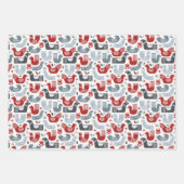 北欧の赤と青の冬のパターン ラッピングペーパーシート (正面)