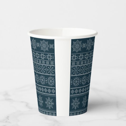 北欧の醜いセーター編み物青いクリスマス雪 紙コップ (左)