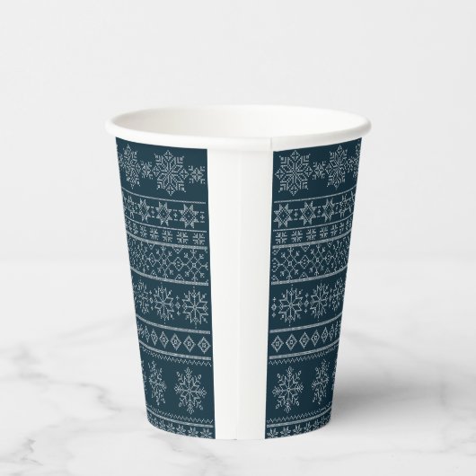 北欧の醜いセーター編み物青いクリスマス雪 紙コップ (右)