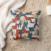 北欧の雪の冬の町のパターン クッション (ブランケット)