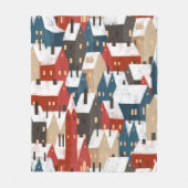 北欧の雪の冬の町のパターン フリースブランケット (正面)