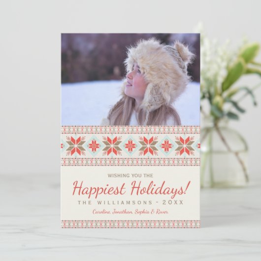 北欧の雪の結晶クリスマスセーター休日の写真 シーズンカード (スタンド正面)