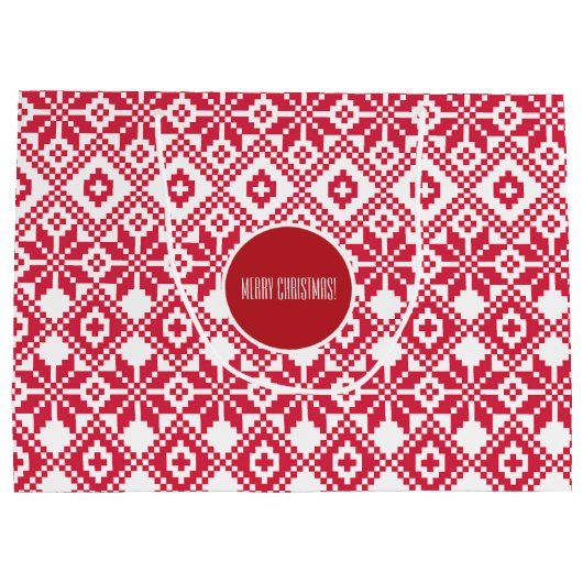 北欧の雪の結晶パターンカスタムネームクリスマス ラージペーパーバッグ (裏面)