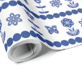 北欧の青い花と蝶のパターン ラッピングペーパー (ロールコーナー)