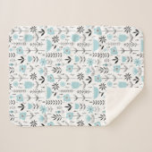 北欧の青い花の模様 シェルパブランケット (正面(横))