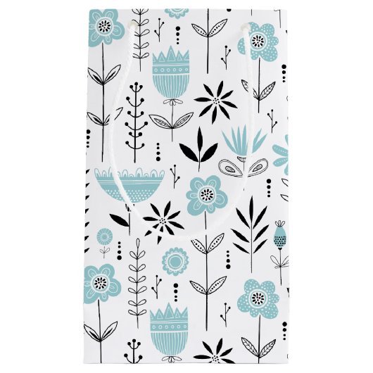 北欧の青い花の模様 スモールペーパーバッグ (正面)