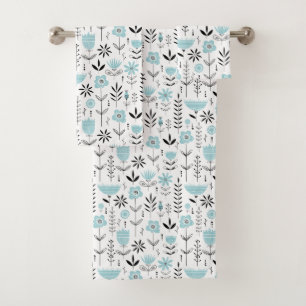 北欧の青い花の模様 バスタオルセット