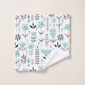 北欧の青い花の模様 バスタオルセット (ウォッシュタオル)