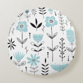 北欧の青い花の模様 ラウンドクッション (正面)