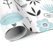 北欧の青い花の模様 ラッピングペーパー (ロールコーナー)