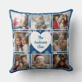 北欧の青と白の家族の写真コラージュ クッション (裏面)