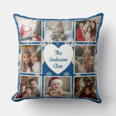 北欧の青と白の家族の写真コラージュ クッション (正面)