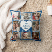 北欧の青と白の家族の写真コラージュ クッション (ブランケット)