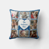 北欧の青と白の家族の写真コラージュ クッション (裏面)