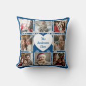 北欧の青と白の家族の写真コラージュ クッション (正面)
