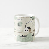 北欧の風景：家カラフル木模様 コーヒーマグカップ (正面右)
