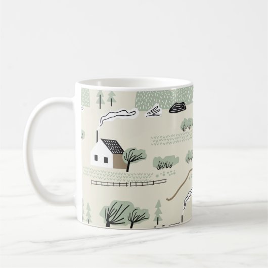 北欧の風景：家カラフル木模様 コーヒーマグカップ (左)