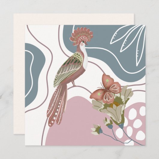 北欧の鳥と花が青とタンのノートカード ノートカード (正面/裏面)