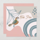 北欧の鳥と花のタックプリ(ありがとう) ノートカード (正面/裏面)