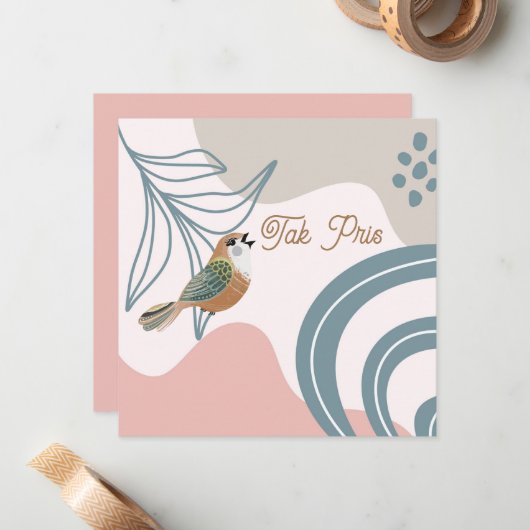 北欧の鳥と花のタックプリ(ありがとう) ノートカード (正面/裏面インサイチュ)