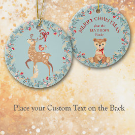 北欧の鹿とクマのリースクリスマス セラミックオーナメント