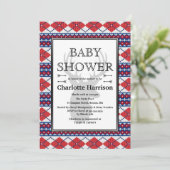 北欧アーガイルセーター柄の冬のベビーシャワー 招待状 (スタンド正面)