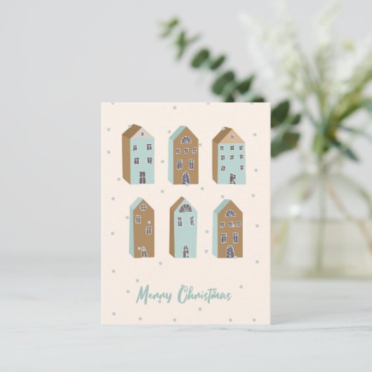 北欧インスパイアのクリスマスはがき。編集可能 シーズンポストカード (スタンド正面)