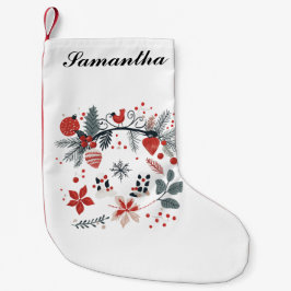 北欧インスパイアのフローラと鳥 スモールクリスマスストッキング