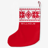 北欧インスパイア雪片パターン赤白 スモールクリスマスストッキング (裏面)