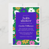 北欧カラフルの花の緑の赤ちゃんシャワー 招待状 (正面)