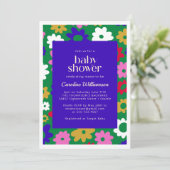 北欧カラフルの花の緑の赤ちゃんシャワー 招待状 (スタンド正面)