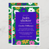 北欧カラフルの花の緑の赤ちゃんシャワー 招待状 (正面/裏面)