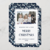 北欧キツネブルーフォトメリークリスマスカード シーズンカード (正面/裏面)